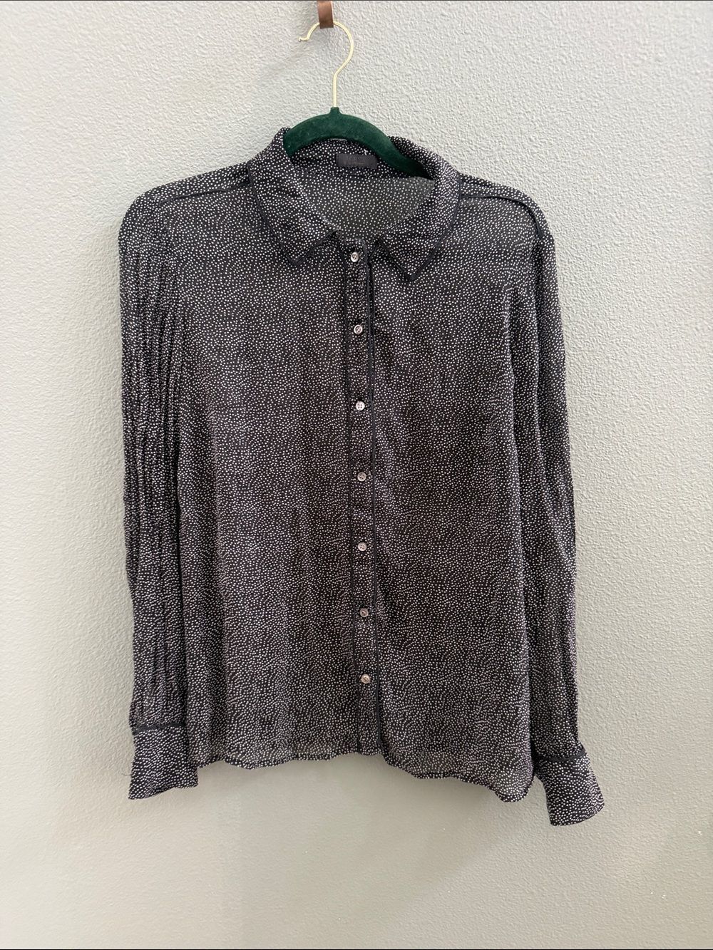 Women’s 100% Silk J Crew Button-Up Shirt Collared Long Sleeve Sz M Polka